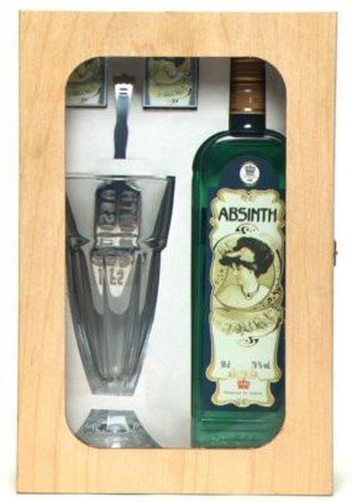 Fruko Schulz Absinth sada 0,5l 70% + 1x sklo Dřevěný box