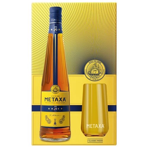 Metaxa 5* 0,7l 38% + 2x sklo GB